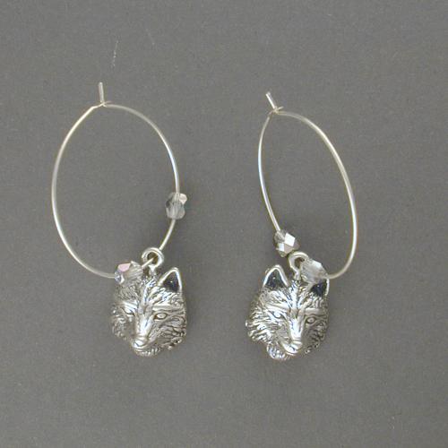 Wolf Head Hoop Earrings