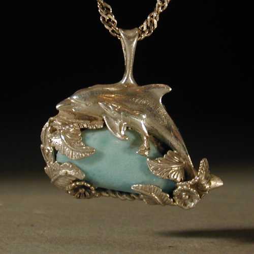 Larimar Waves Dolphin Pendant