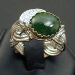 Large Celtic Knotwork Leaf Ring with Jade