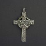 This simple cross is done with a small pentagram. Due to the 1 1/2 by 1 inch size it is suitable for discreet wear.
