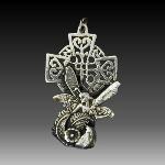 This Celtic cross is set off by a fairy with leaves and flowers.