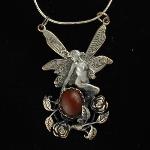 Rosebud Picker Fairy Sterling Silver and Carnelian Pendant