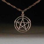 This is a lightweight sterling silver pentagram pendant. It has a very refined look similar to many medieval pentagrams.